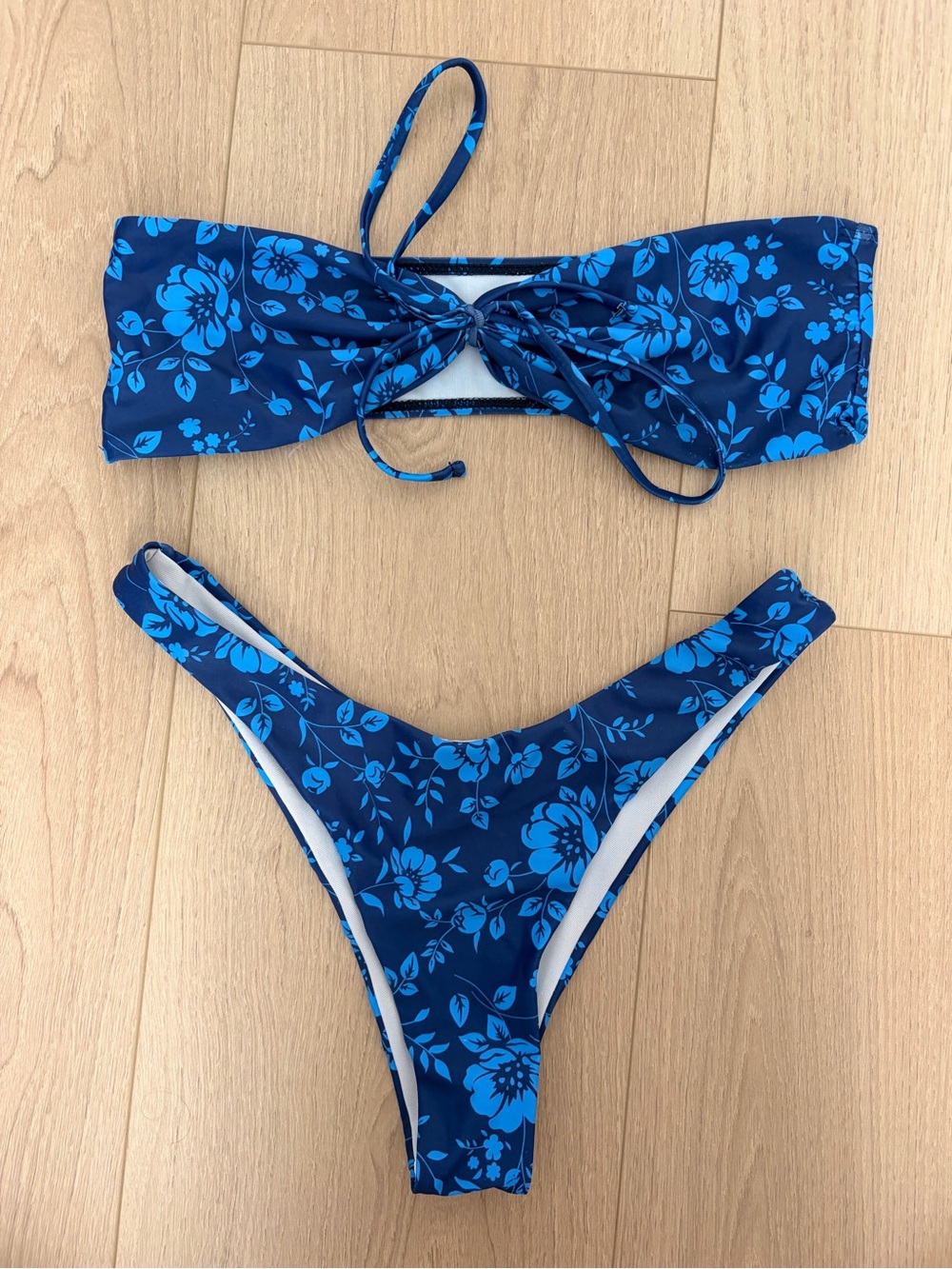 SHEIN Navy Blue Floral Bandeau Bikini Set